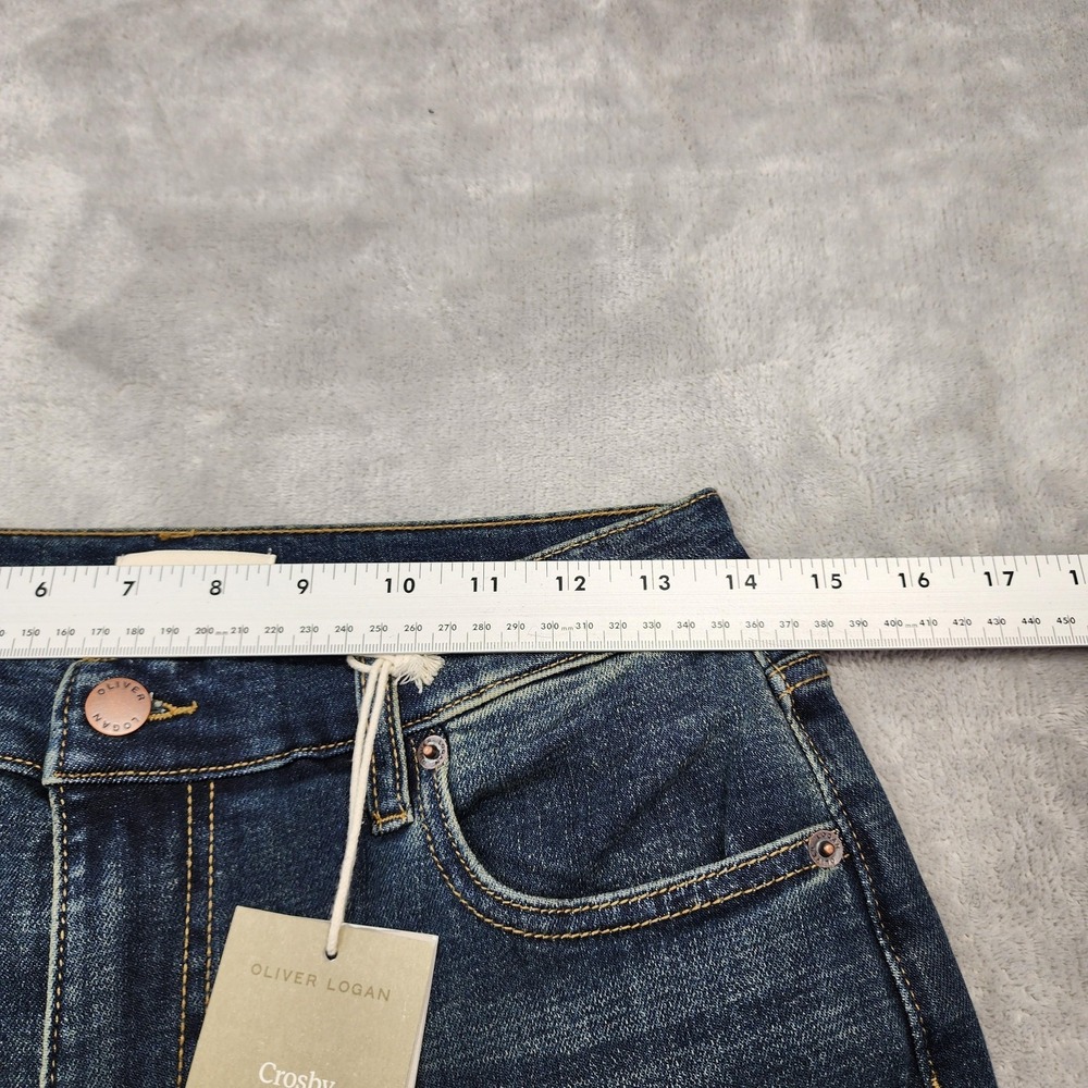 NEW Oliver Logan Jeans Womens 4/27 Blue Crosby Relaxed Taper Raw Hem Stretch - Picture 9 of 13